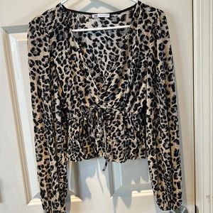 Zara cheetah long sleeve top size small silk